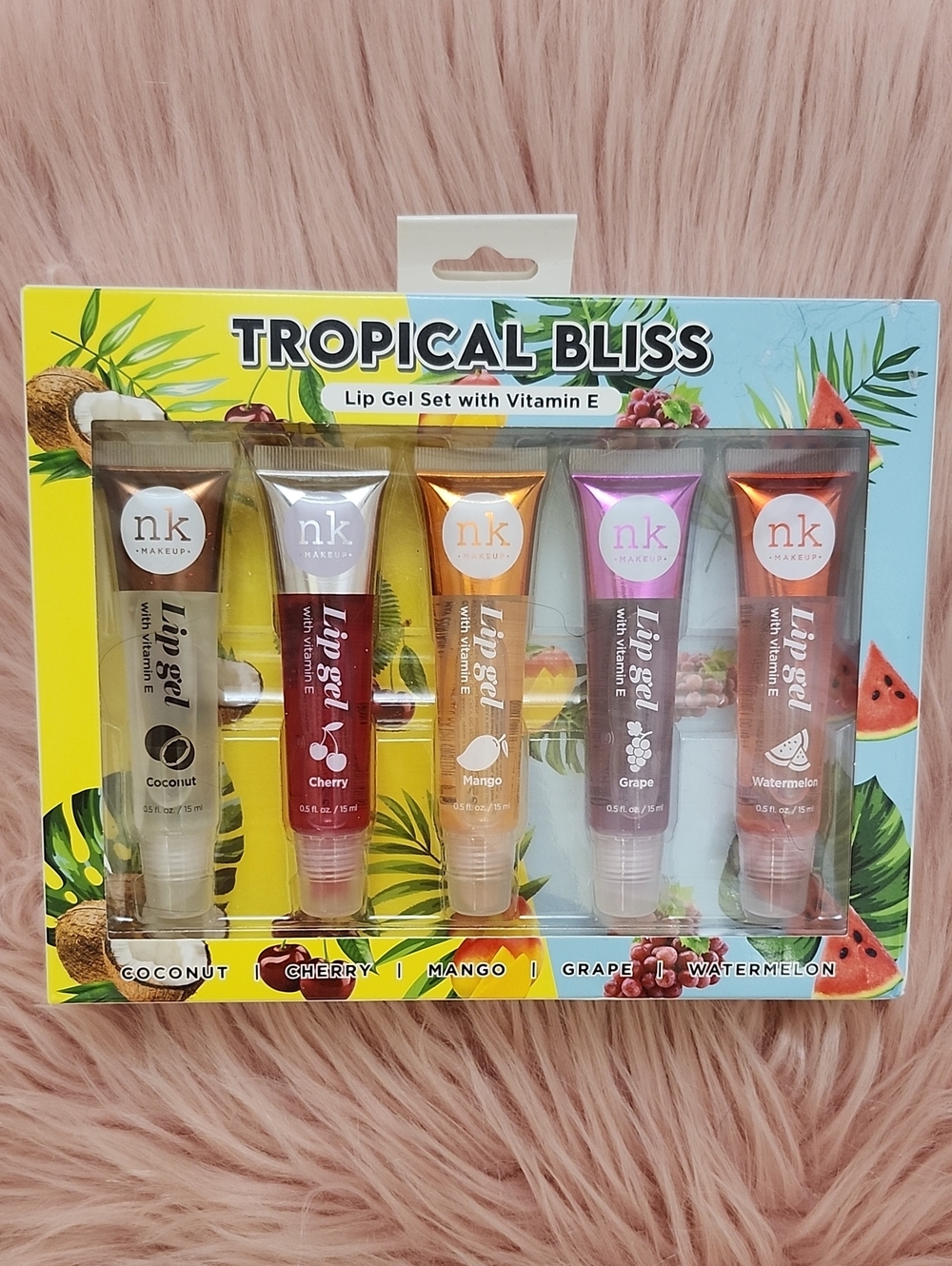 Brand New NICKA K TROPICAL BLISS LIP GEL SET W/VITAMIN E-5CT
